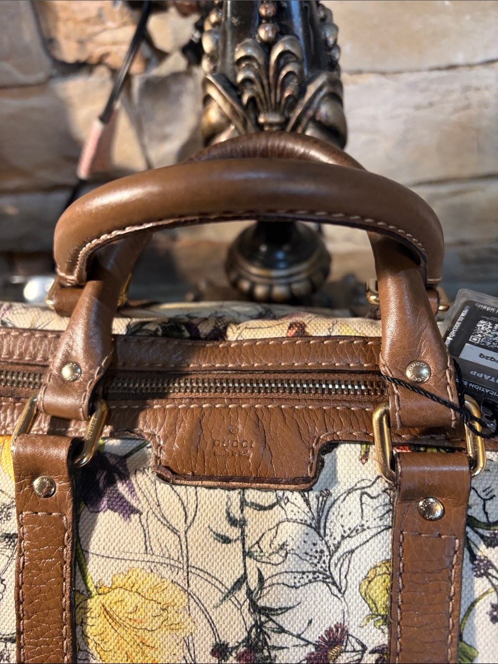 Gucci Floral Flower Leather-Trim Canvas Boston Bag - Picture 3 of 16